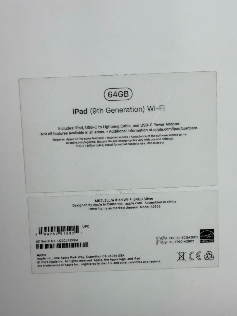 Apple iPad 9th Generation (Silver) - EMPTY BOX ONLY Ultra-Thin Tablet
